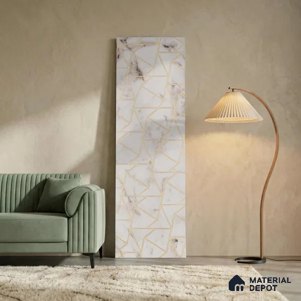 White Marble Look PN 03254 8 ft x 7 inch Charcoal Panel - 8 mm | Suitable for Feature Wall, TV Unit & Living Room | Width is Subjected to 5% Variation