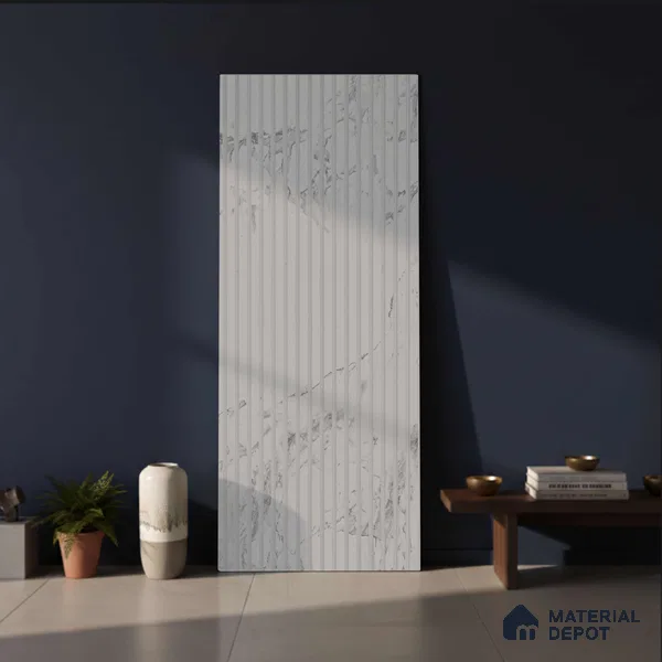 White Marble Look PN 03849 9.5 ft x 6 inch Charcoal Panel - 10 mm | Suitable for Feature Wall, TV Unit & Living Room | Width is Subjected to 5% Variation