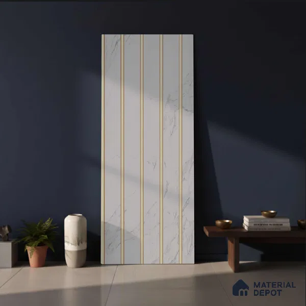 White Marble Look PN 03874 9.5 ft x 6 inch Charcoal Panel - 10 mm | Suitable for Feature Wall, TV Unit & Living Room | Width is Subjected to 5% Variation