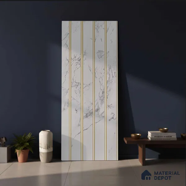 White Marble Look PN 03875 9.5 ft x 6 inch Charcoal Panel - 10 mm | Suitable for Feature Wall, TV Unit & Living Room | Width is Subjected to 5% Variation