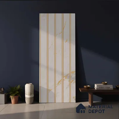 Cream Marble Look PN 03876 9.5 ft x 6 inch Charcoal Panel - 10 mm | Suitable for Feature Wall, TV Unit & Living Room | Width is Subjected to 5% Variation