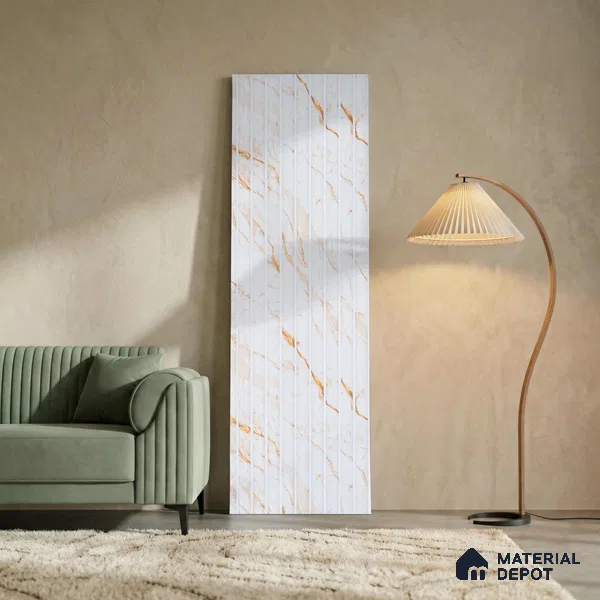White Marble Look PN 03898 9.5 ft x 6 inch Charcoal Panel - 10 mm | Suitable for Feature Wall, TV Unit & Living Room | Width is Subjected to 5% Variation