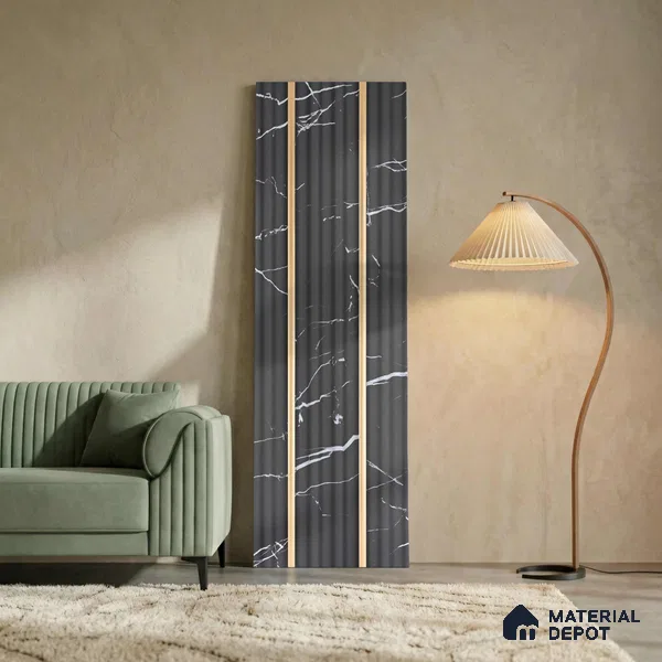 Black Marble Look PN 05903 8 ft x 6 inch Charcoal Panel - 10 mm | Suitable for Feature Wall, TV Unit & Living Room | Width is Subjected to 5% Variation
