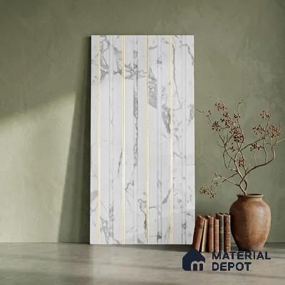 White Marble Look PN 06040 8 ft x 4.9 inch Charcoal Panel - 12 mm | Suitable for Feature Wall, TV Unit & Living Room | Width is Subjected to 5% Variation