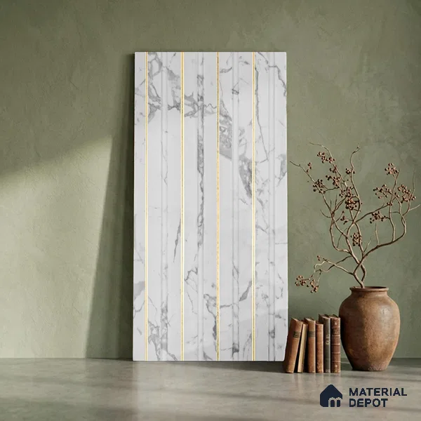 White Marble Look PN 06040 8 ft x 4.9 inch Charcoal Panel - 12 mm | Suitable for Feature Wall, TV Unit & Living Room | Width is Subjected to 5% Variation