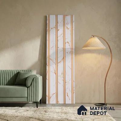 White Marble Look PN 06293 9.5 ft x 9.4 inch Charcoal Panel - 12 mm | Suitable for Feature Wall, TV Unit & Living Room | Width is Subjected to 5% Variation