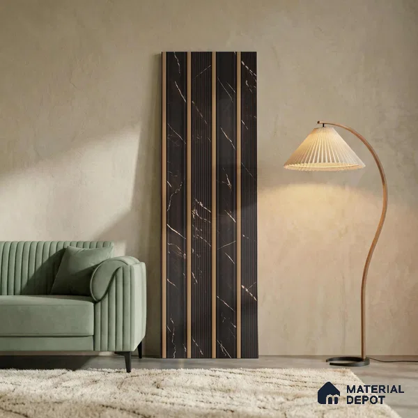 Black Marble Look PN 06297 8 ft x 9.4 inch Charcoal Panel - 12 mm | Suitable for Feature Wall, TV Unit & Living Room | Width is Subjected to 5% Variation