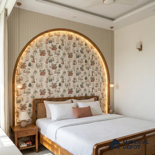 Beige Digital look LM 23935 Vrindavana Pichwai Art 8 ft x 4 ft Texture Finish Decorative Laminate - 1 mm | Suitable for Living room,TV Unit, Highlighter Wall, Wardrobe, Feature Wall