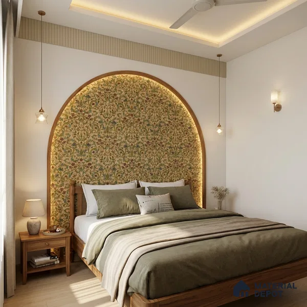 Brown Digital look LM 23938 Fulkari Mughal Floral Art 8 ft x 4 ft Texture Finish Decorative Laminate - 1 mm | Suitable for Living room,TV Unit, Highlighter Wall, Wardrobe, Feature Wall