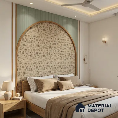 Beige Digital look LM 23944 Gramchitra Warli Art 8 ft x 4 ft Texture Finish Decorative Laminate - 1.25 mm | Suitable for Living room,TV Unit, Highlighter Wall, Wardrobe, Feature Wall