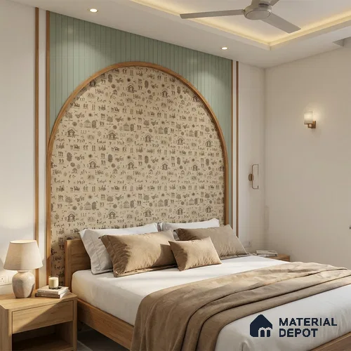 Beige Digital look LM 23944 Gramchitra Warli Art 8 ft x 4 ft Texture Finish Decorative Laminate - 1.25 mm | Suitable for Living room,TV Unit, Highlighter Wall, Wardrobe, Feature Wall