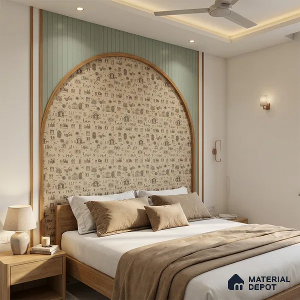 Beige Digital look LM 23944 Gramchitra Warli Art 8 ft x 4 ft Texture Finish Decorative Laminate - 1.25 mm | Suitable for Living room,TV Unit, Highlighter Wall, Wardrobe, Feature Wall