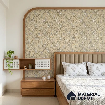 Beige Digital look LM 23945 Morchitra Kalamkari Art 8 ft x 4 ft Texture Finish Decorative Laminate - 1 mm | Suitable for Living room,TV Unit, Highlighter Wall, Wardrobe, Feature Wall