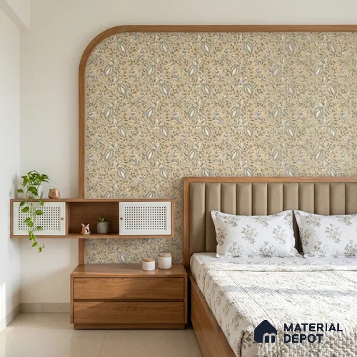 Beige Digital look LM 23945 Morchitra Kalamkari Art 8 ft x 4 ft Texture Finish Decorative Laminate - 1 mm | Suitable for Living room,TV Unit, Highlighter Wall, Wardrobe, Feature Wall