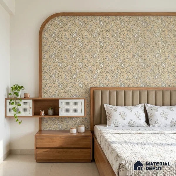 Beige Digital look LM 23945 Morchitra Kalamkari Art 8 ft x 4 ft Texture Finish Decorative Laminate - 1 mm | Suitable for Living room,TV Unit, Highlighter Wall, Wardrobe, Feature Wall