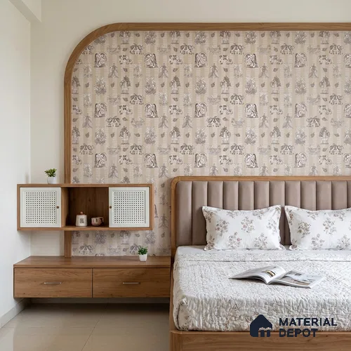 Beige Digital look LM 23946 Madhuvan Madhubani 8 ft x 4 ft Texture Finish Decorative Laminate - 1 mm | Suitable for Living room,TV Unit, Highlighter Wall, Wardrobe, Feature Wall