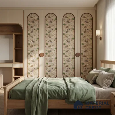 Beige Digital look LM 23940 Abhyaranya Miniature Traditions 8 ft x 4 ft Texture Finish Decorative Laminate - 1 mm | Suitable for Living room,TV Unit, Highlighter Wall, Wardrobe, Feature Wall