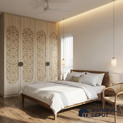 Beige Digital look LM 23944 Gramchitra Warli Art 8 ft x 4 ft Texture Finish Decorative Laminate - 1.25 mm | Suitable for Living room,TV Unit, Highlighter Wall, Wardrobe, Feature Wall