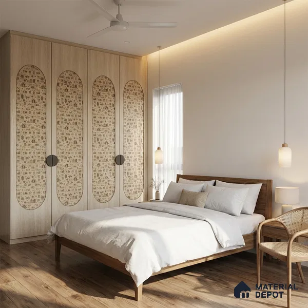 Beige Digital look LM 23944 Gramchitra Warli Art 8 ft x 4 ft Texture Finish Decorative Laminate - 1.25 mm | Suitable for Living room,TV Unit, Highlighter Wall, Wardrobe, Feature Wall