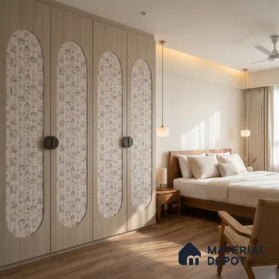 Beige Digital look LM 23946 Madhuvan Madhubani 8 ft x 4 ft Texture Finish Decorative Laminate - 1 mm | Suitable for Living room,TV Unit, Highlighter Wall, Wardrobe, Feature Wall