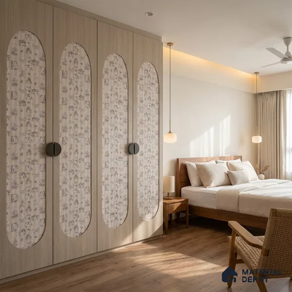 Beige Digital look LM 23946 Madhuvan Madhubani 8 ft x 4 ft Texture Finish Decorative Laminate - 1 mm | Suitable for Living room,TV Unit, Highlighter Wall, Wardrobe, Feature Wall