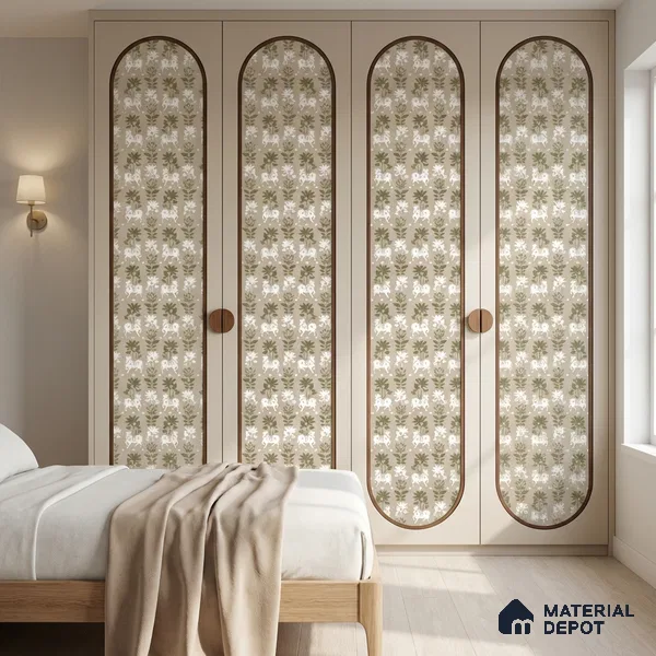 Green Digital look LM 23948 Gaukala Pichwai Art 8 ft x 4 ft Texture Finish Decorative Laminate - 1 mm | Suitable for Living room,TV Unit, Highlighter Wall, Wardrobe, Feature Wall