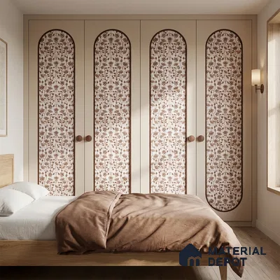 White Digital look LM 23949 Kamlotsav Pichwai Art 8 ft x 4 ft Texture Finish Decorative Laminate - 1 mm | Suitable for Living room,TV Unit, Highlighter Wall, Wardrobe, Feature Wall
