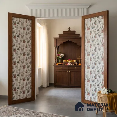 Beige Digital look LM 23935 Vrindavana Pichwai Art 8 ft x 4 ft Texture Finish Decorative Laminate - 1 mm | Suitable for Living room,TV Unit, Highlighter Wall, Wardrobe, Feature Wall