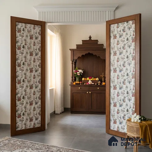 Beige Digital look LM 23935 Vrindavana Pichwai Art 8 ft x 4 ft Texture Finish Decorative Laminate - 1 mm | Suitable for Living room,TV Unit, Highlighter Wall, Wardrobe, Feature Wall