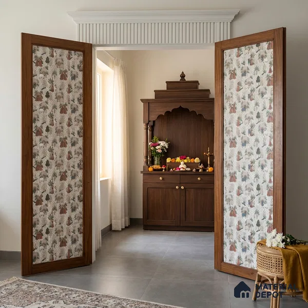 Beige Digital look LM 23935 Vrindavana Pichwai Art 8 ft x 4 ft Texture Finish Decorative Laminate - 1 mm | Suitable for Living room,TV Unit, Highlighter Wall, Wardrobe, Feature Wall