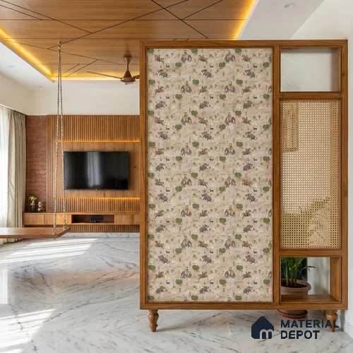 Beige Digital look LM 23940 Abhyaranya Miniature Traditions 8 ft x 4 ft Texture Finish Decorative Laminate - 1 mm | Suitable for Living room,TV Unit, Highlighter Wall, Wardrobe, Feature Wall