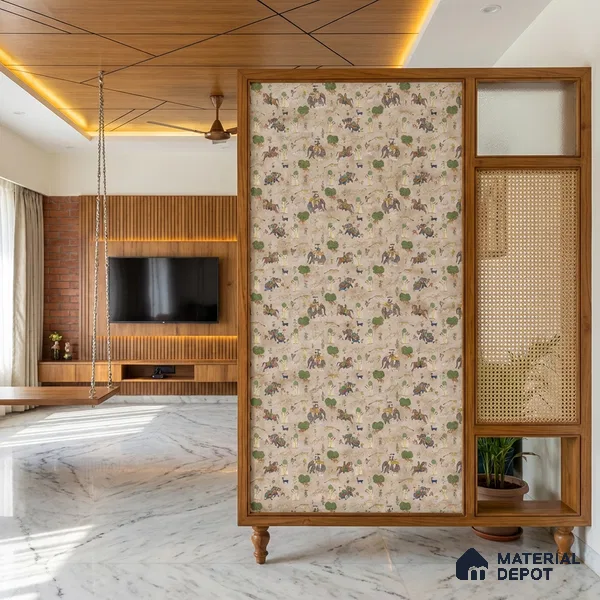 Beige Digital look LM 23940 Abhyaranya Miniature Traditions 8 ft x 4 ft Texture Finish Decorative Laminate - 1 mm | Suitable for Living room,TV Unit, Highlighter Wall, Wardrobe, Feature Wall