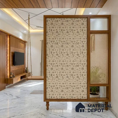 Beige Digital look LM 23944 Gramchitra Warli Art 8 ft x 4 ft Texture Finish Decorative Laminate - 1.25 mm | Suitable for Living room,TV Unit, Highlighter Wall, Wardrobe, Feature Wall