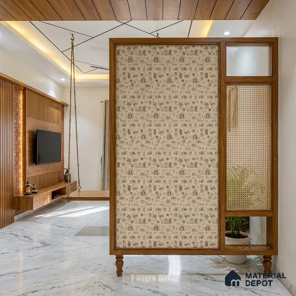 Beige Digital look LM 23944 Gramchitra Warli Art 8 ft x 4 ft Texture Finish Decorative Laminate - 1.25 mm | Suitable for Living room,TV Unit, Highlighter Wall, Wardrobe, Feature Wall