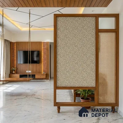 Beige Digital look LM 23945 Morchitra Kalamkari Art 8 ft x 4 ft Texture Finish Decorative Laminate - 1 mm | Suitable for Living room,TV Unit, Highlighter Wall, Wardrobe, Feature Wall