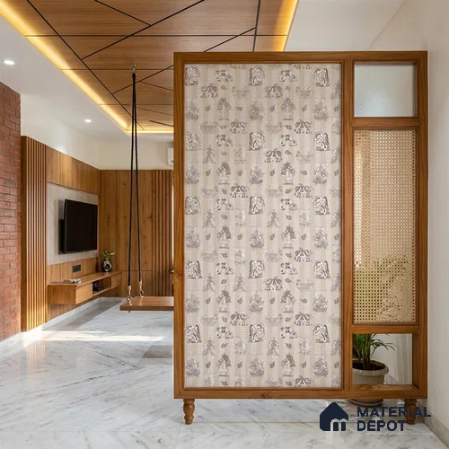 Beige Digital look LM 23946 Madhuvan Madhubani 8 ft x 4 ft Texture Finish Decorative Laminate - 1 mm | Suitable for Living room,TV Unit, Highlighter Wall, Wardrobe, Feature Wall