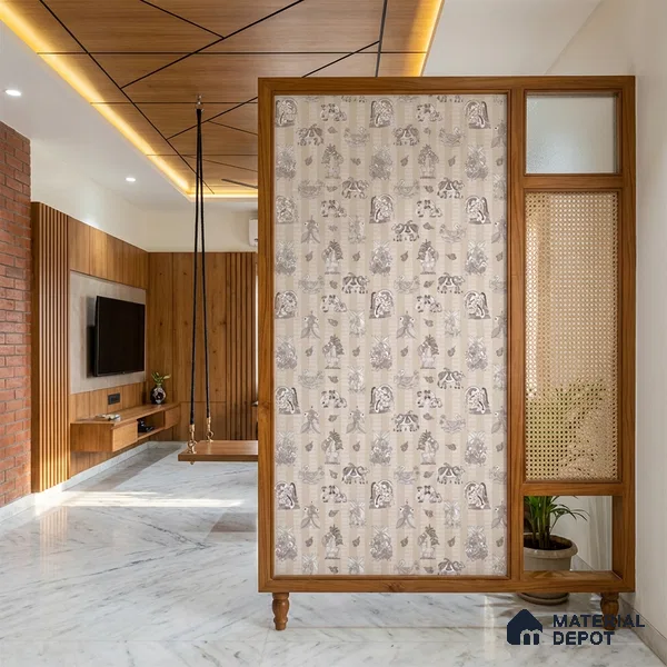 Beige Digital look LM 23946 Madhuvan Madhubani 8 ft x 4 ft Texture Finish Decorative Laminate - 1 mm | Suitable for Living room,TV Unit, Highlighter Wall, Wardrobe, Feature Wall