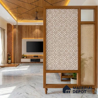 Brown Digital look LM 23947 Anarika Kalamkari Art 8 ft x 4 ft Texture Finish Decorative Laminate - 1 mm | Suitable for Living room,TV Unit, Highlighter Wall, Wardrobe, Feature Wall