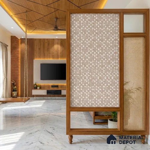 Brown Digital look LM 23947 Anarika Kalamkari Art 8 ft x 4 ft Texture Finish Decorative Laminate - 1 mm | Suitable for Living room,TV Unit, Highlighter Wall, Wardrobe, Feature Wall