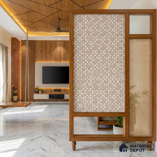 Brown Digital look LM 23947 Anarika Kalamkari Art 8 ft x 4 ft Texture Finish Decorative Laminate - 1 mm | Suitable for Living room,TV Unit, Highlighter Wall, Wardrobe, Feature Wall