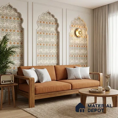 Multi Colour Digital look LM 23936 Nandini Pichwai Art 8 ft x 4 ft Texture Finish Decorative Laminate - 1 mm | Suitable for Living room,TV Unit, Highlighter Wall, Wardrobe, Feature Wall