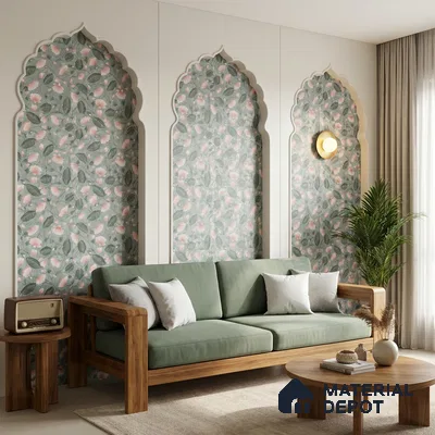 Grey Digital look LM 23937 Kamalam Pichwai Art 8 ft x 4 ft Texture Finish Decorative Laminate - 1 mm | Suitable for Living room,TV Unit, Highlighter Wall, Wardrobe, Feature Wall