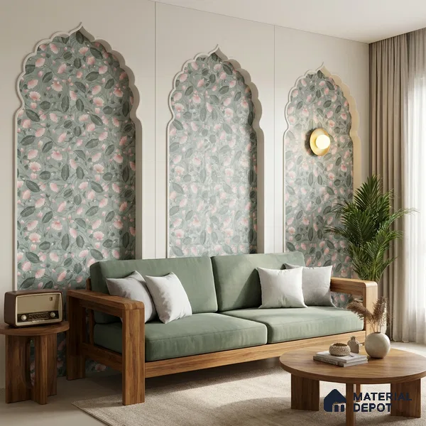 Grey Digital look LM 23937 Kamalam Pichwai Art 8 ft x 4 ft Texture Finish Decorative Laminate - 1 mm | Suitable for Living room,TV Unit, Highlighter Wall, Wardrobe, Feature Wall