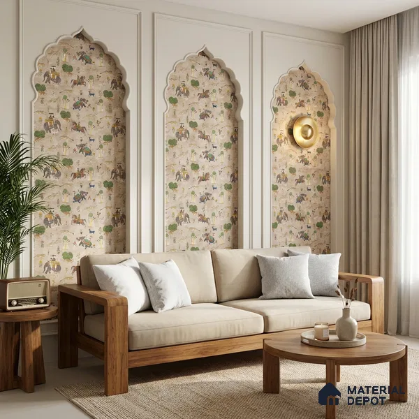 Beige Digital look LM 23940 Abhyaranya Miniature Traditions 8 ft x 4 ft Texture Finish Decorative Laminate - 1 mm | Suitable for Living room,TV Unit, Highlighter Wall, Wardrobe, Feature Wall