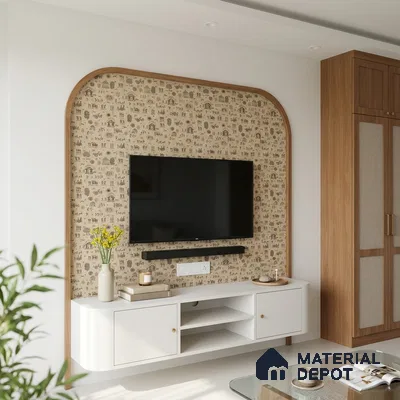Beige Digital look LM 23944 Gramchitra Warli Art 8 ft x 4 ft Texture Finish Decorative Laminate - 1.25 mm | Suitable for Living room,TV Unit, Highlighter Wall, Wardrobe, Feature Wall