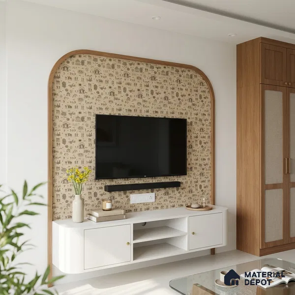 Beige Digital look LM 23944 Gramchitra Warli Art 8 ft x 4 ft Texture Finish Decorative Laminate - 1.25 mm | Suitable for Living room,TV Unit, Highlighter Wall, Wardrobe, Feature Wall