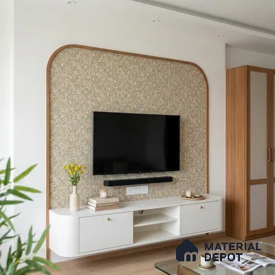 Beige Digital look LM 23945 Morchitra Kalamkari Art 8 ft x 4 ft Texture Finish Decorative Laminate - 1 mm | Suitable for Living room,TV Unit, Highlighter Wall, Wardrobe, Feature Wall