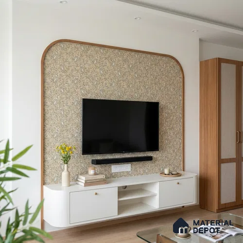 Beige Digital look LM 23945 Morchitra Kalamkari Art 8 ft x 4 ft Texture Finish Decorative Laminate - 1 mm | Suitable for Living room,TV Unit, Highlighter Wall, Wardrobe, Feature Wall