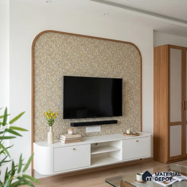 Beige Digital look LM 23945 Morchitra Kalamkari Art 8 ft x 4 ft Texture Finish Decorative Laminate - 1 mm | Suitable for Living room,TV Unit, Highlighter Wall, Wardrobe, Feature Wall