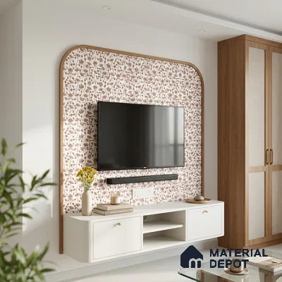 White Digital look LM 23949 Kamlotsav Pichwai Art 8 ft x 4 ft Texture Finish Decorative Laminate - 1 mm | Suitable for Living room,TV Unit, Highlighter Wall, Wardrobe, Feature Wall